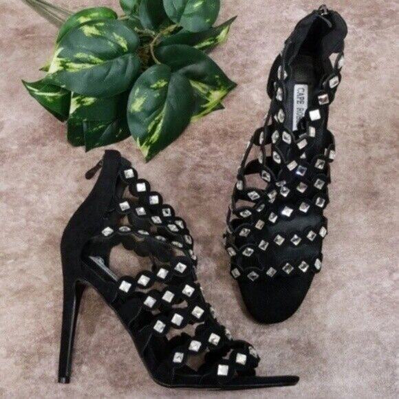 Cape Robbin Alza-6 Black Suede Strappy Rhinestone Heels Women's 8.5 - Picture 1 of 7